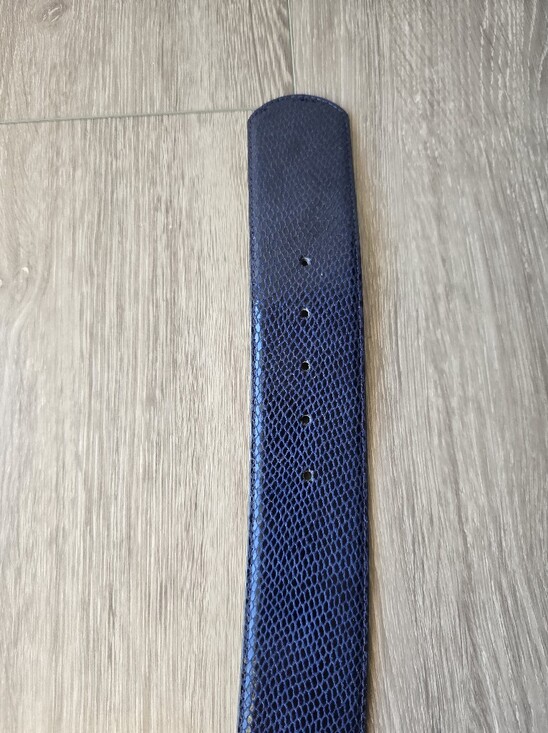 White House Black Market Wide Belt Navy Blue Snake Print Leather Lining Sz Small main image 9